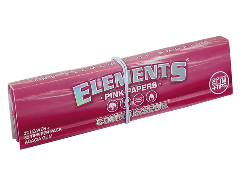 Elements Paper Connoisseur Pink King Size Slim + Tips – 1 Heft