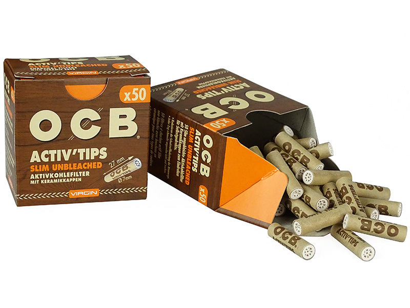 OCB Filter Slim Activ Tips Unbleached - Virgin Aktivkohle 7mm, 50 Stück