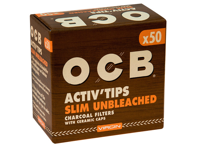 OCB Filter Slim Activ Tips Unbleached - Virgin Aktivkohle 7mm, 50 Stück