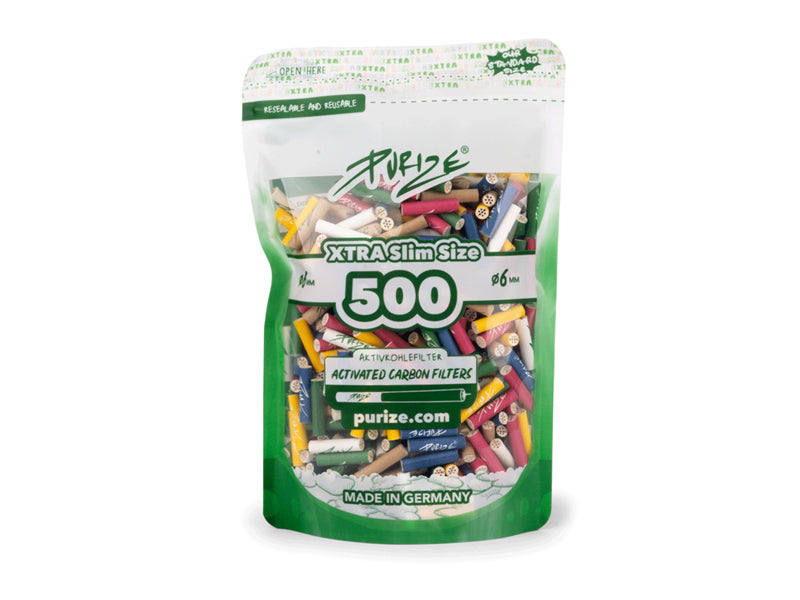 PURIZE Doypack Multicolor, 500er-Pack, Xtra Slim Size Ø 6mm, Aktivkohlefilter