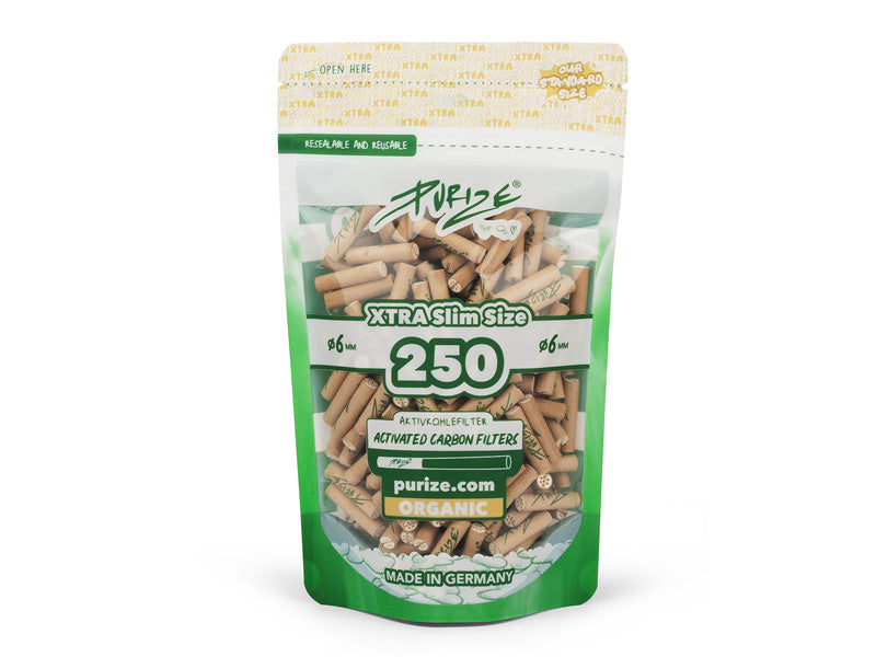 PURIZE Organic, 250er Vorratsbeutel, 250 XTRA Slim Size (ø 5,9 mm); Aktivkohlefilter