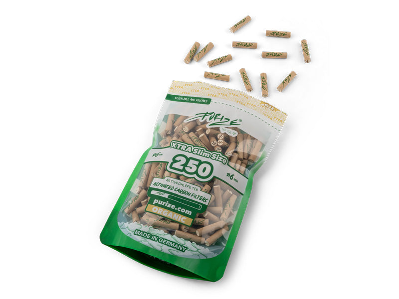 PURIZE Organic, 250er Vorratsbeutel, 250 XTRA Slim Size (ø 5,9 mm); Aktivkohlefilter