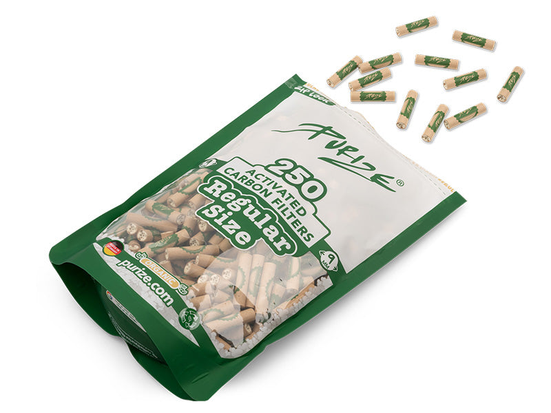 PURIZE, Regular Size 9mm - Organic, 250 Filters, Aktivkohlefilter