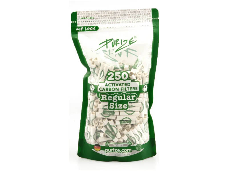 PURIZE Regular Size Aktivkohlefilter 9mm Weiß – 250 Stück