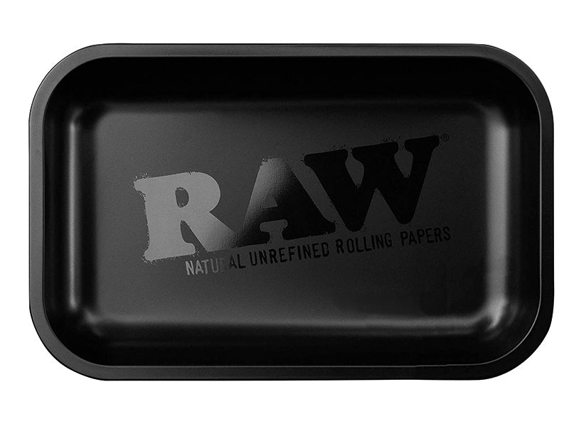 RAW Rolling Tray Drehunterlage Metall - "Murdered", Black Matte; klein 27,5 x 17,5 cm